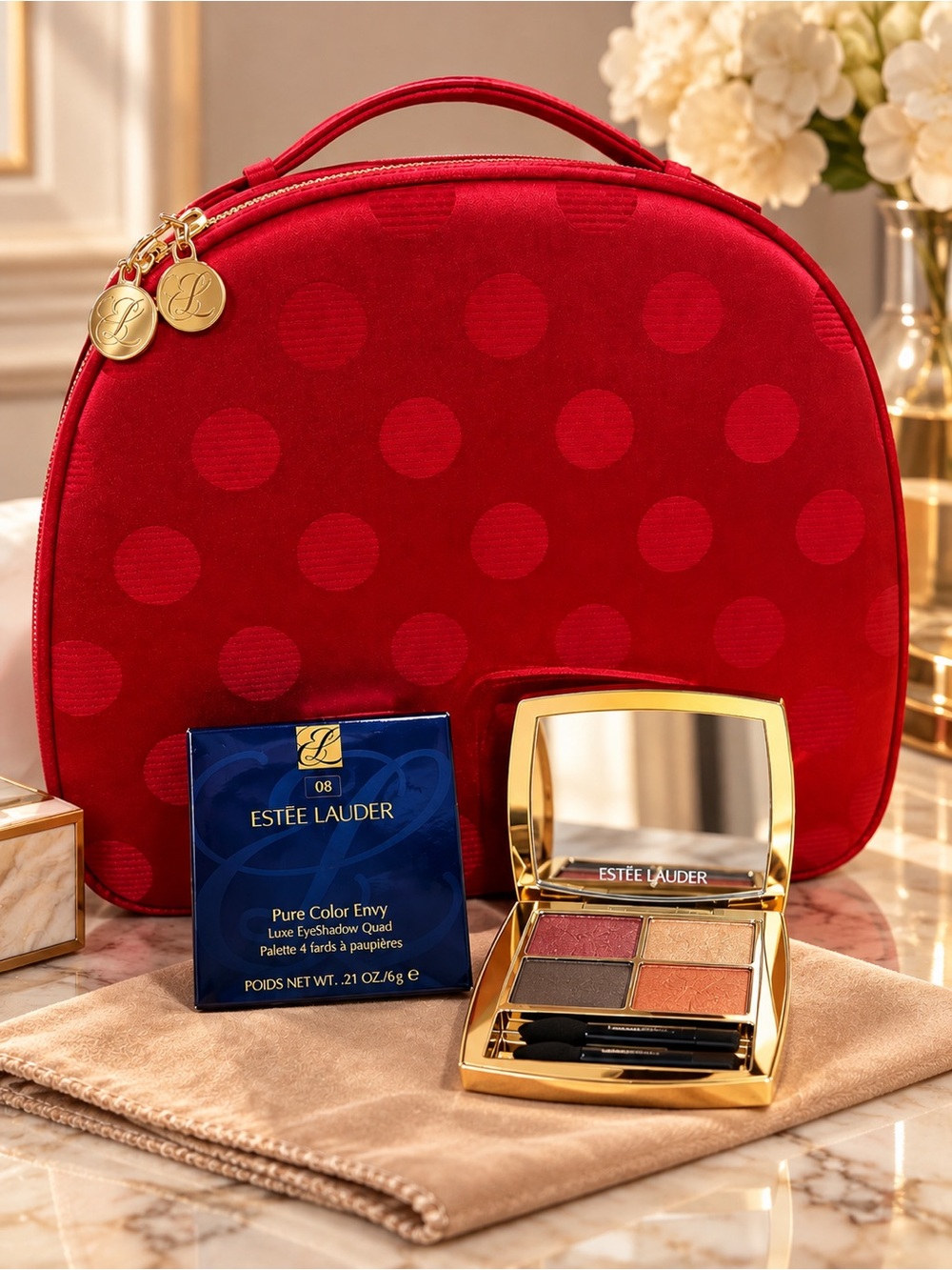 Estée Lauder Pure Color, Quad Eyeshadow, Natural Wth Estée Red Travel Case! 🪭👠💋 - Picture 3 of 10